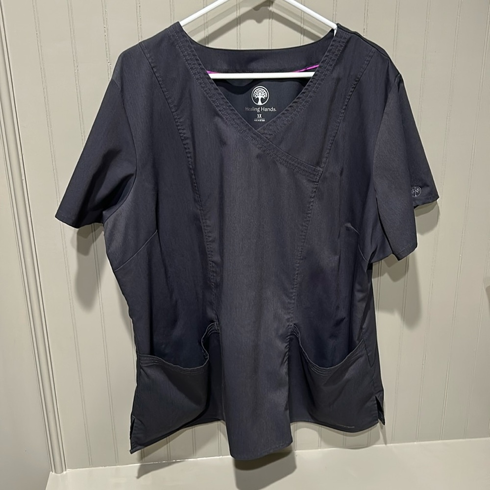 Healing hands purple label grey scrub top- 3X